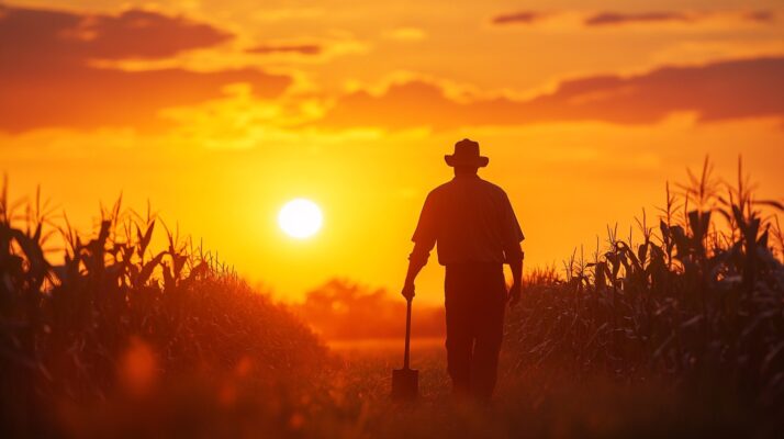  A rice farmer working under sunlight, symbolizing global agriculture affected by climate change